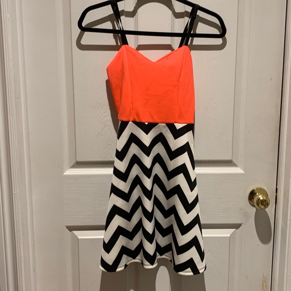 Neon Pink, black and white stripped dress